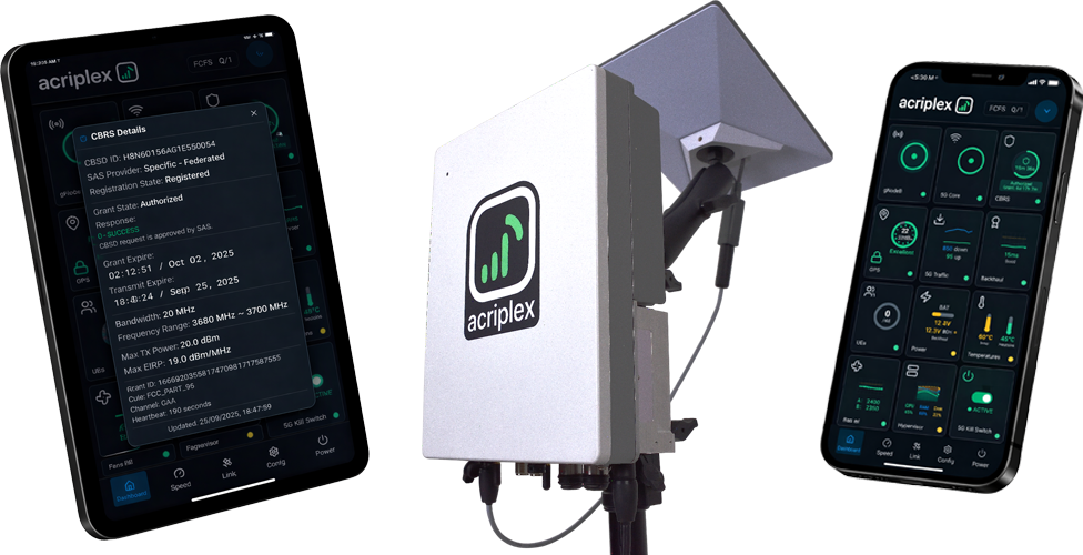 AcriPlex App on phone and tablet showing network control dashboard