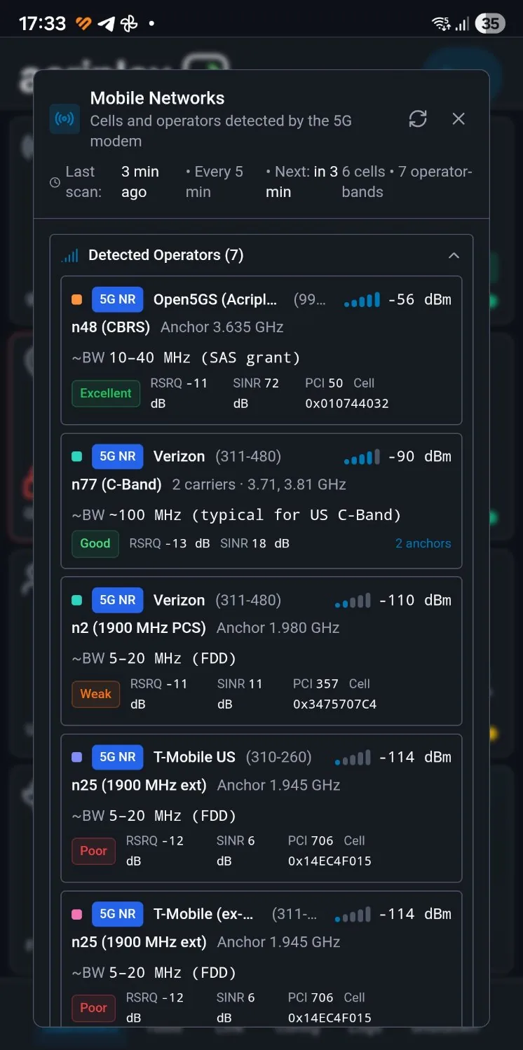 5G modem screen