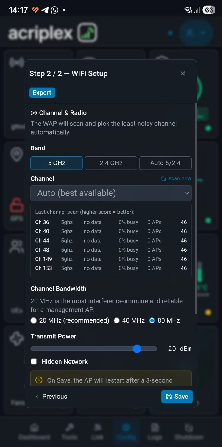 Wi-Fi / WAN screen